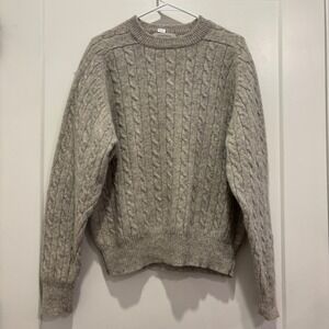 Heather & Tweed Shetland Wool Cable Knit Sweater Mens Large Gray Crewneck